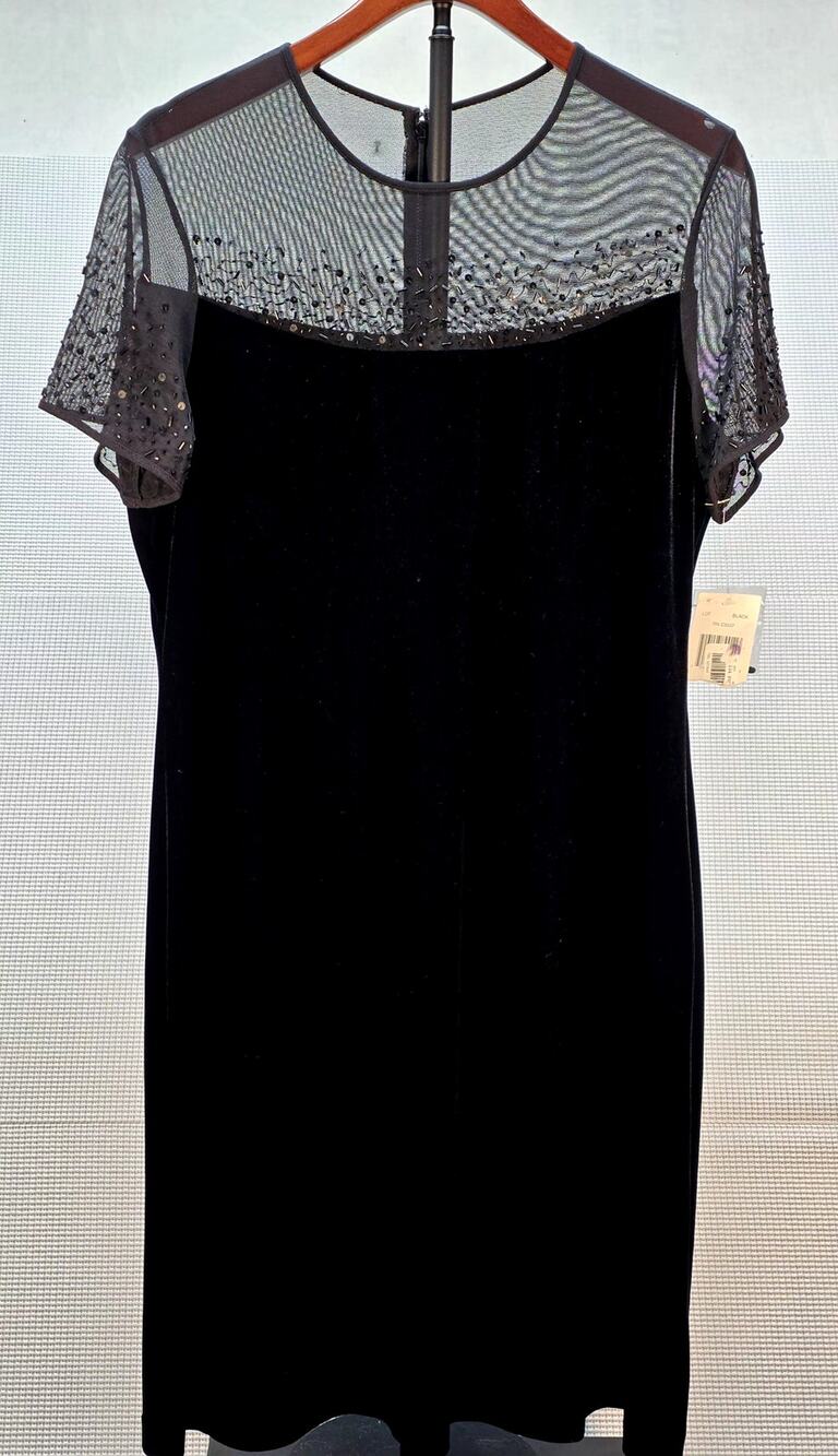 J.R. Nites By Caliendo Black Velvet Beaded Mesh Cocktail Dress Plus Size 16